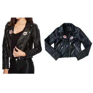 Blank NYC Black Floral Studded Heartbreaker Moto Jacket Size Small NWT